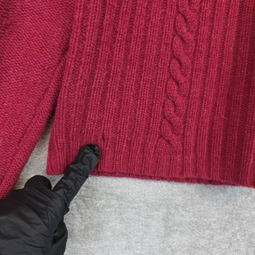 Eddie Bauer Sweater Womens Medium Red Angora V Neck Cable Knit Elbow Patch - Picture 2 of 14